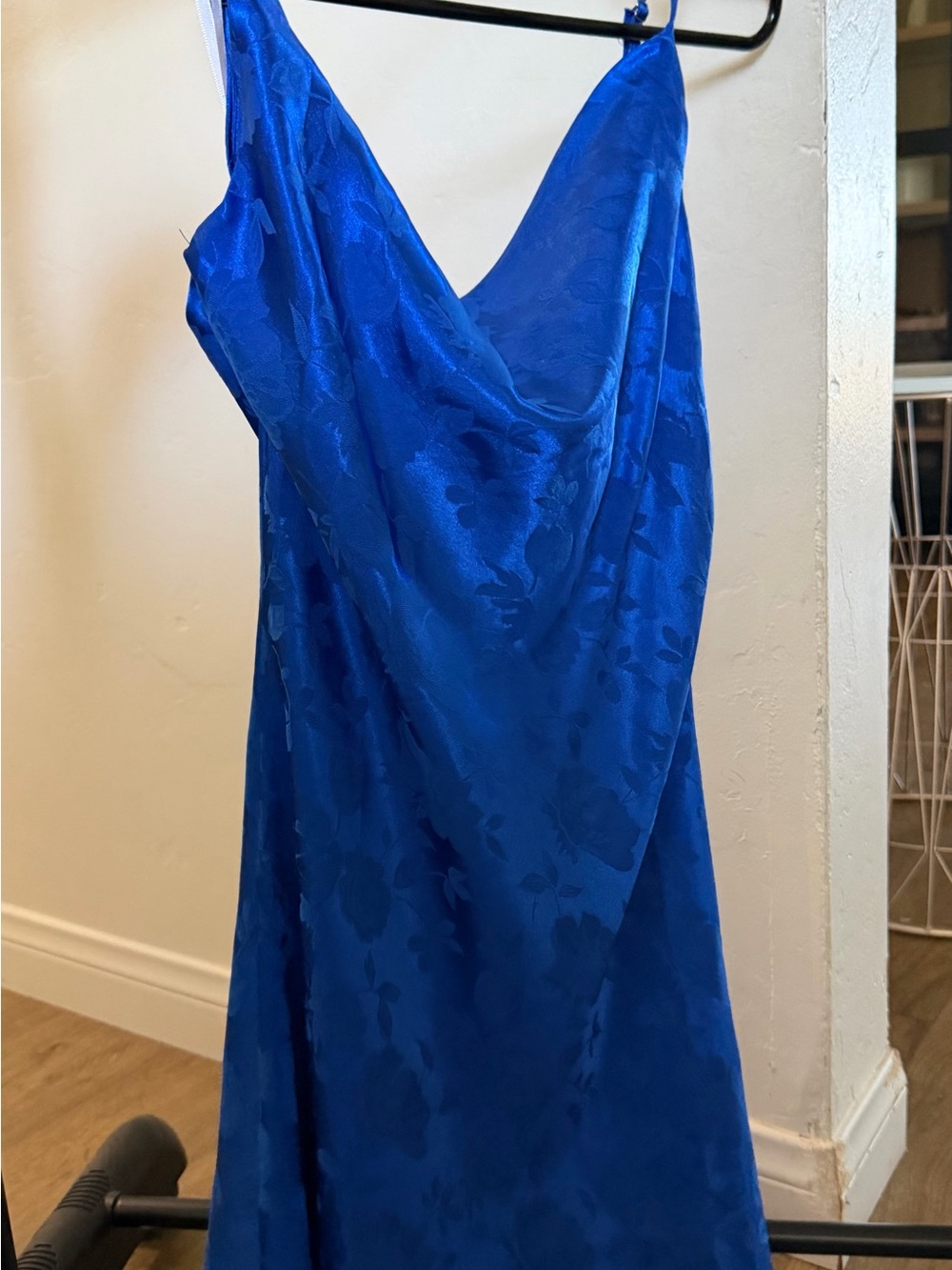 Lulu's Royal Blue Satin Floral Prom Dress